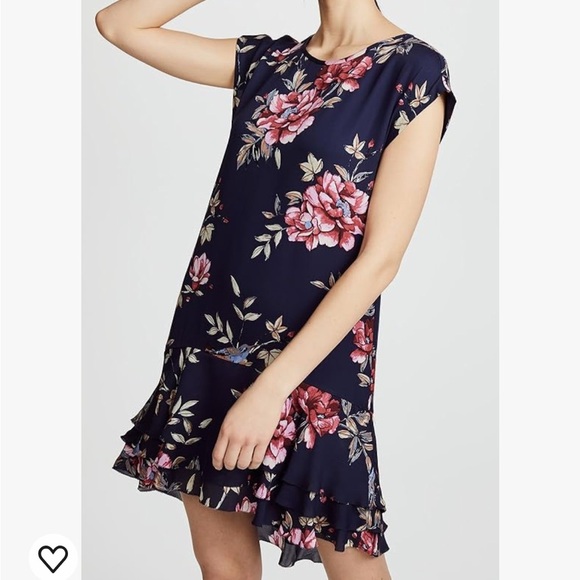 Joie Floral Dress Blue Silk Size Medium